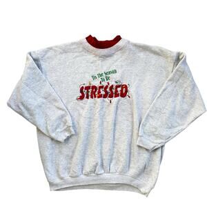 Vtg 1990s Christmas Tis the Season to Be Stressed Mock Neck Sweatshirt Sz PL